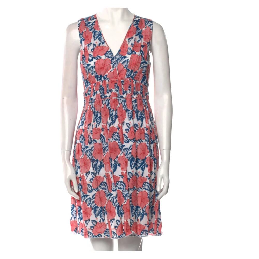 Anthropologie Roller Rabbit Hibiscus Floral Print Mini Dress Blue Red Size XS